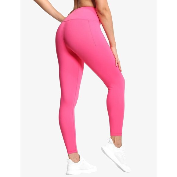 🆕Women Pink Tummy Control Leggings with Pockets High Waist Athletic Yoga Pants - Picture 3 of 6